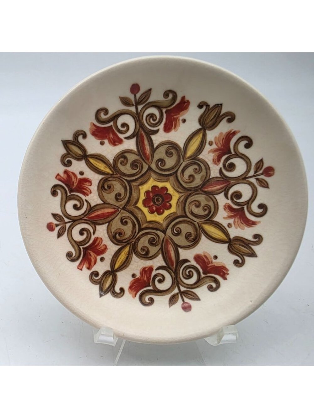 1970s Palissy England Floral Ceramic Trinket Plate 4.5" Brown Yellow Vintage